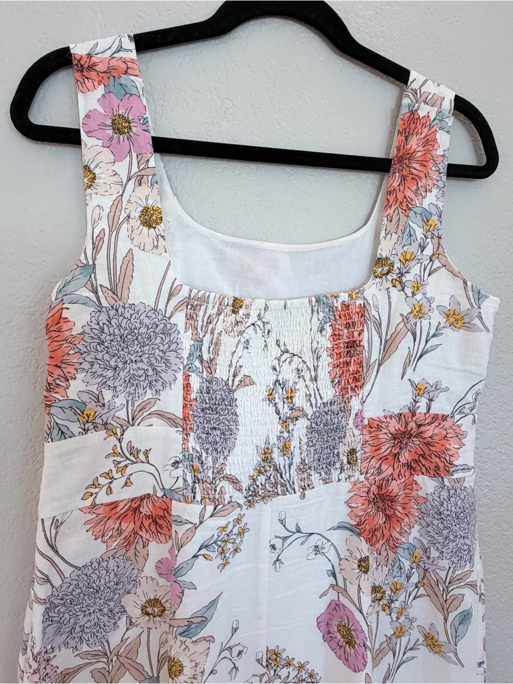Ann Taylor Floral Linen Blend Smocked Midi Dress | Size 8P - Picture 6 of 8